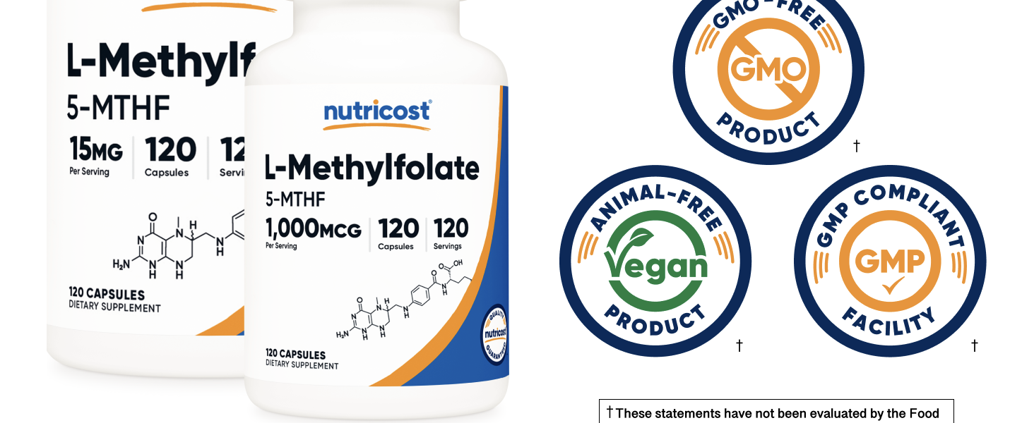 Nutricost Methylfolate 1000mcg, 120 Vegetarian Capsules, Gluten Free