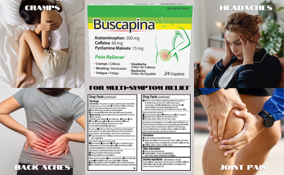 Buscapina Menstrual Pain Relief Caplets, Cramps & Bloating, 24 Count