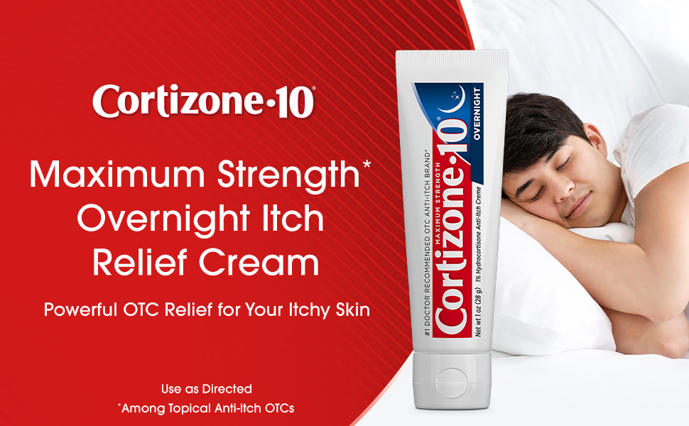 Cortizone-10 Maximum Strength Overnight Itch Relief Cream, 1% Hydrocortisone, Fast-Acting, Lavender Scented Anti-Itch Cream for Bug Bites, Rash, Eczema, Psoriasis, Poison Ivy, Oak, Sumac, 1 oz