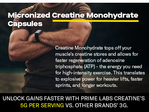 Prime Labs Creatine Monohydrate Capsules for Men & Women, 5g (5000mg)