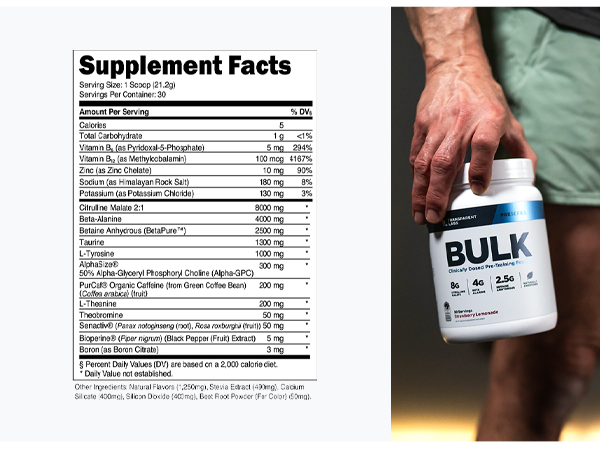 Transparent Labs Bulk Pre Workout Powder - Naturally Sweetened Preworkout for Men & Women, Pre Work Out for Muscle Building & Strength w/Beta Alanine & BetaPure - 30 Servings, Strawberry Lemonade