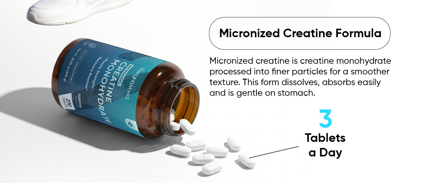 WeightWorld Micronized Creatine Monohydrate 3000mg |1000mg per Tab | 270 Ct