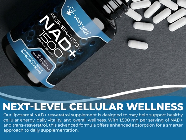 Wellness LABSRX Liposomal NAD Supplement, 1500mg - NAD Resveratrol Supplement for Women and Men, NAD+ Support Cellular Health, Energy & Anti Aging - 90 Count