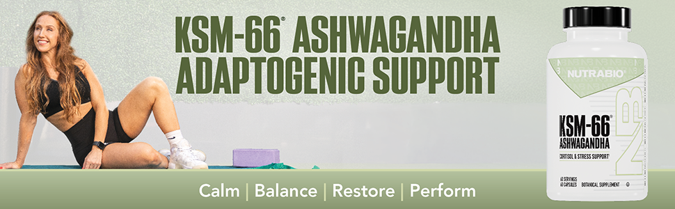 NutraBio Ashwagandha KSM-66 | Ashwagandha Herbal Supplement for Stress, Mood, & Performance | 600 MG of Clinically Studied KSM66 60 Capsules