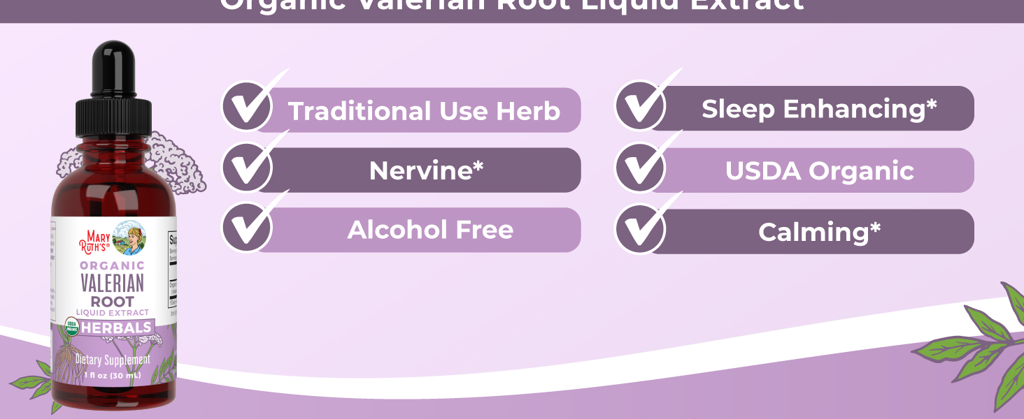 MARYRUTH'S USDA Organic Valerian Root Liquid Drops, Sugar Free, 60 Servings