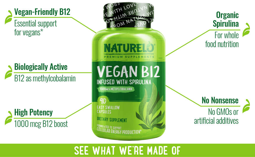 NATURELO Vegan B12 - Methylcobalamin, 90 Capsules