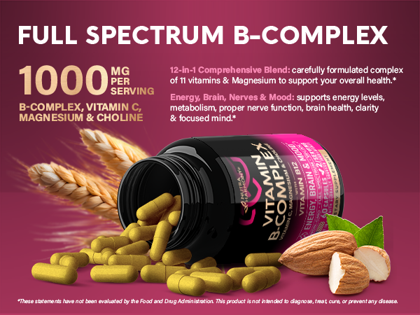 Vitamin B Complex for Men & Women - Methylated B-Complex & Vit B12 - 60Caps
