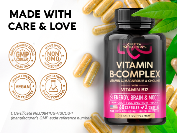 Vitamin B Complex for Men & Women - Methylated B-Complex & Vit B12 - 60Caps