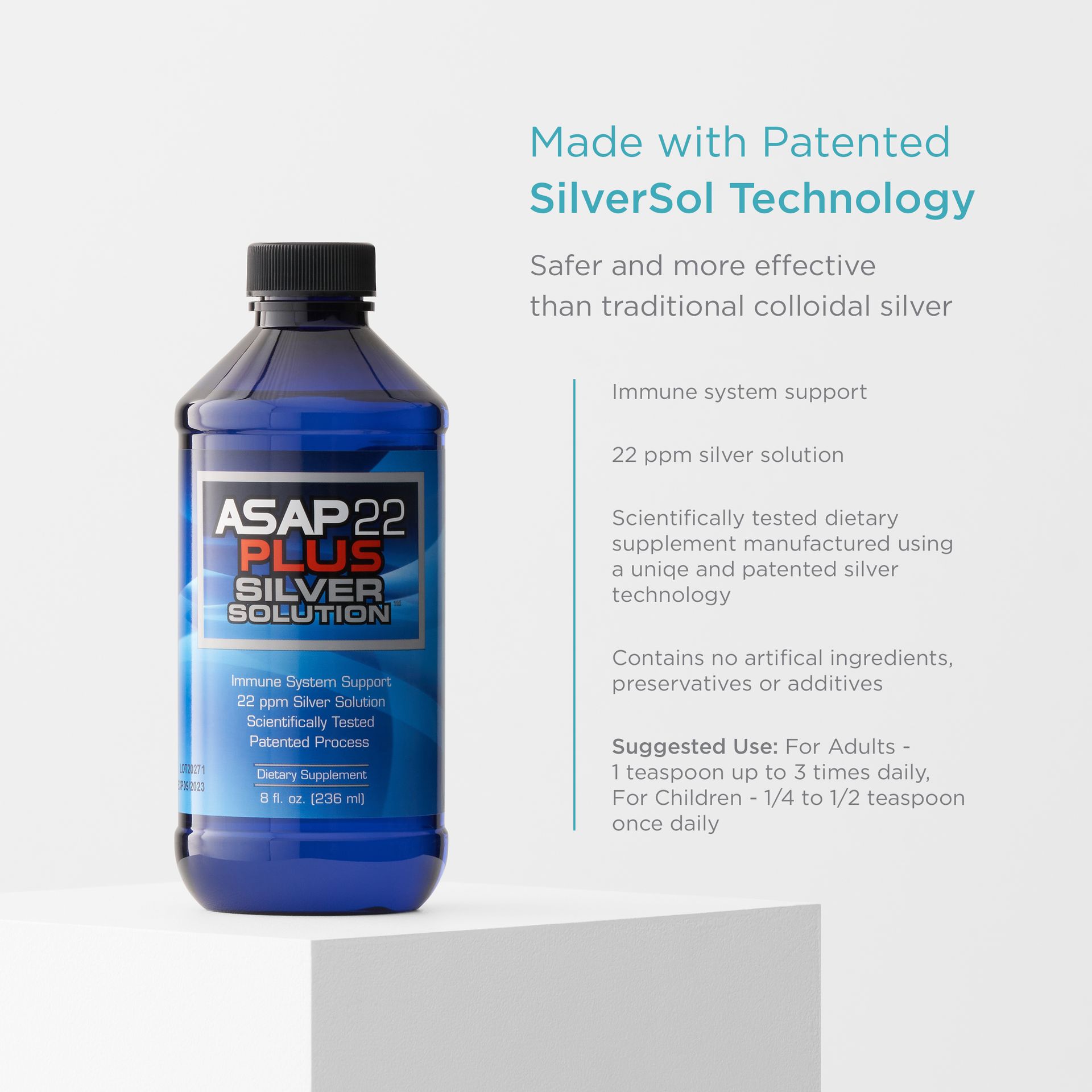 American Biotech Labs - ASAP 22 Plus Silver Solution - Immune System Support, 22 ppm Silver Solution Dietary Supplement - (8 oz)
