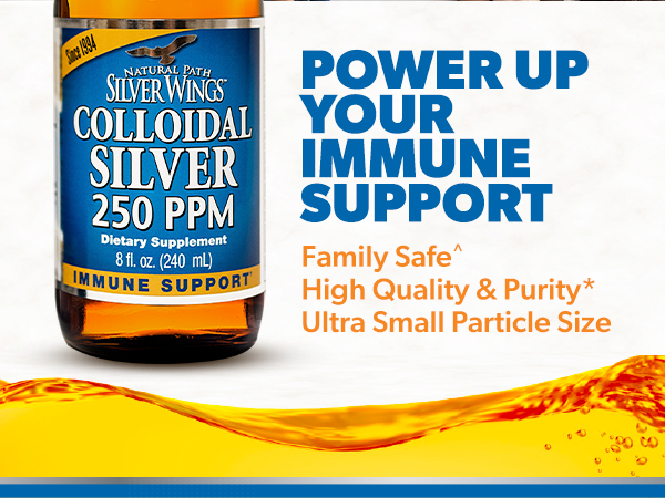 Natural Path Silver Wings Colloidal Silver Liquid - Enhanced Immune Support Supplement - 250ppm (1250mcg) - 16 fl oz