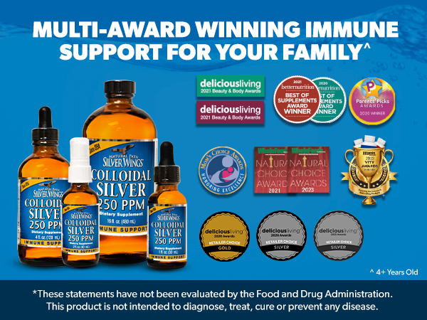 Natural Path Silver Wings Colloidal Silver Liquid - Enhanced Immune Support Supplement - 250ppm (1250mcg) - 16 fl oz