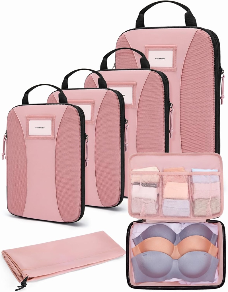 BAGSMART Compression Packing Cubes, 6 PCS Packing Cubes para Malas, Travel Bags Organizer para Bagagem, Lightweight Packing Cube for Travel Essentials