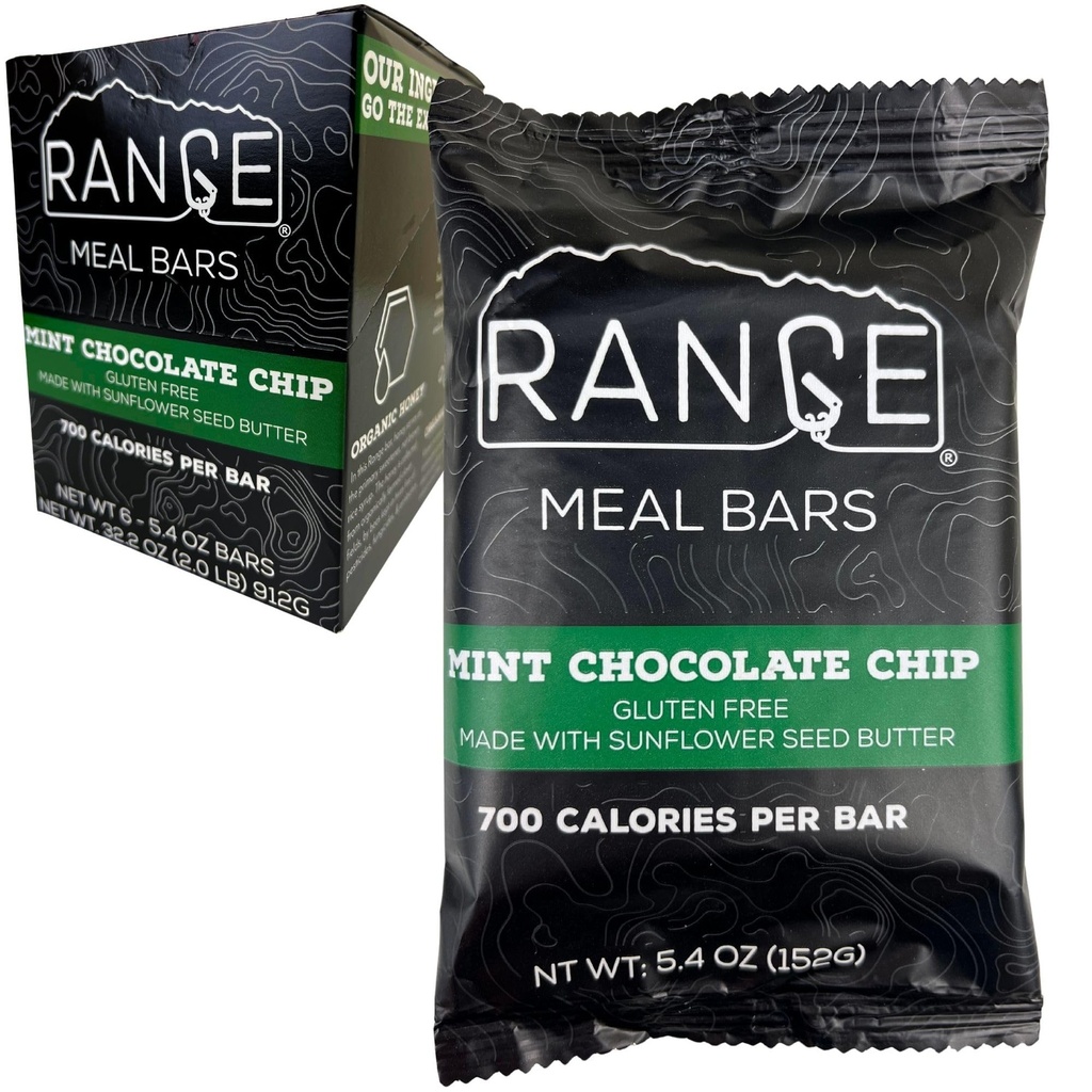 Barra de refeições de gama - Bares de alta calorias de substituição - Bares sem glúten - Refeições de mochila - 6 Pack (Chip Chocolate Menta)