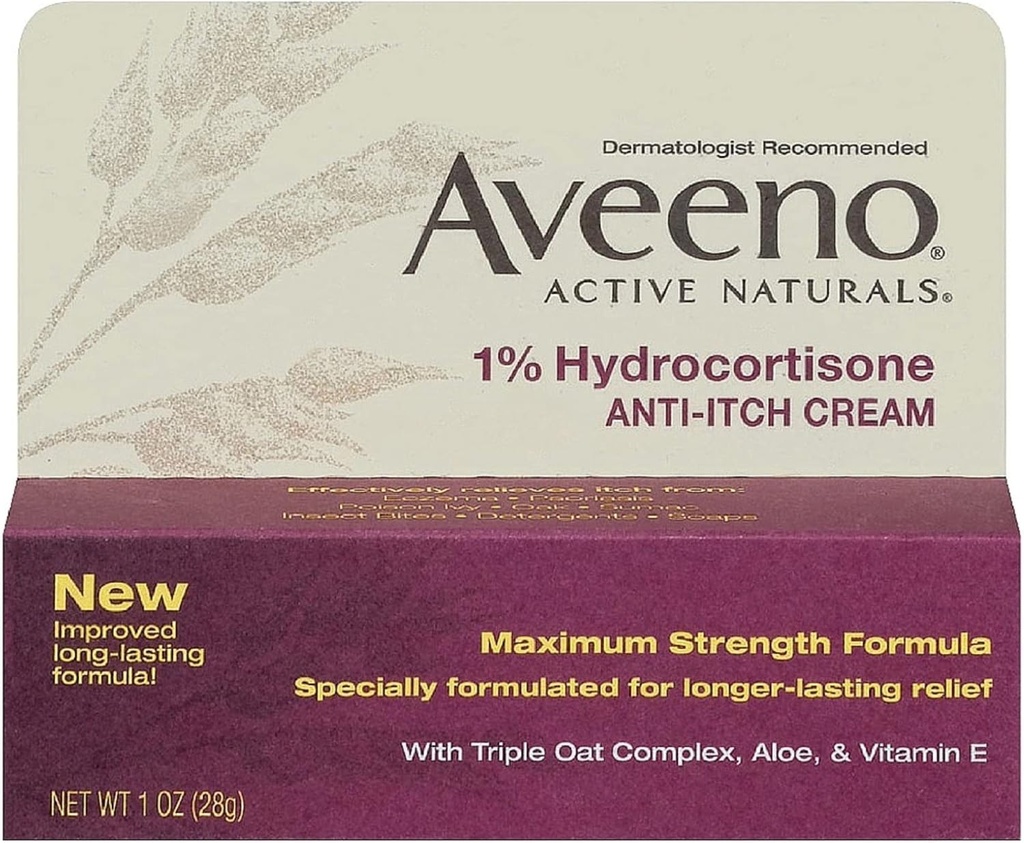 Aveeno Força máxima 1% Hidrocortisona Anti-Itch Cream, 1 Oz, (Pacote de 24)