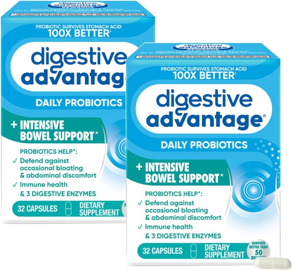 Vantagem Digestiva Intensive Bowel Support Probiótico Defende contra Gás e Bloating, 32 cápsulas de contagem (2 Pack)
