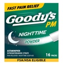 Goody's Nighttime Powder, Pain Reliever & Sleep Aid com acetaminofeno & Citrato de Difenidramina, Cafeína Livre, 16 Contagem