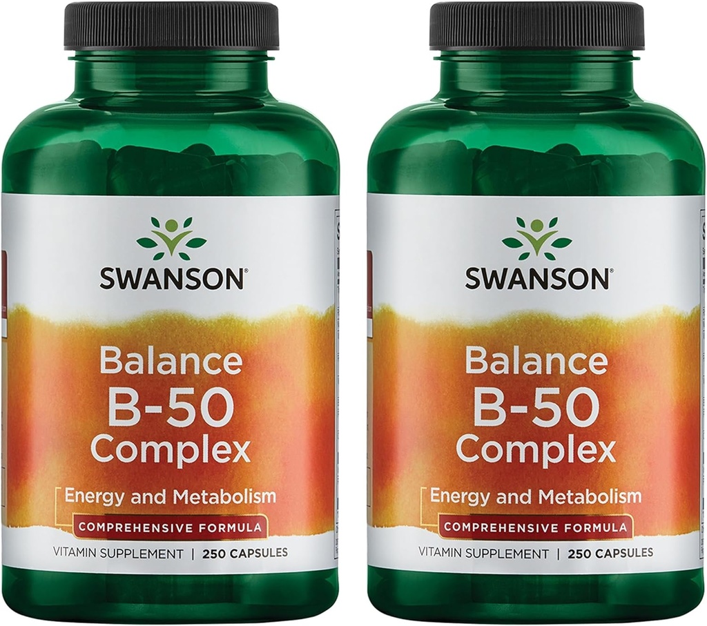 Swanson B-50 B-Complexo - Complexo de Vitamina B com alta potência e biodisponibilidade - Promove suporte do sistema imunológico, saúde do coração da Aids, e apoia sistema nervoso saudável - (250 cápsulas) (2 pacote)
