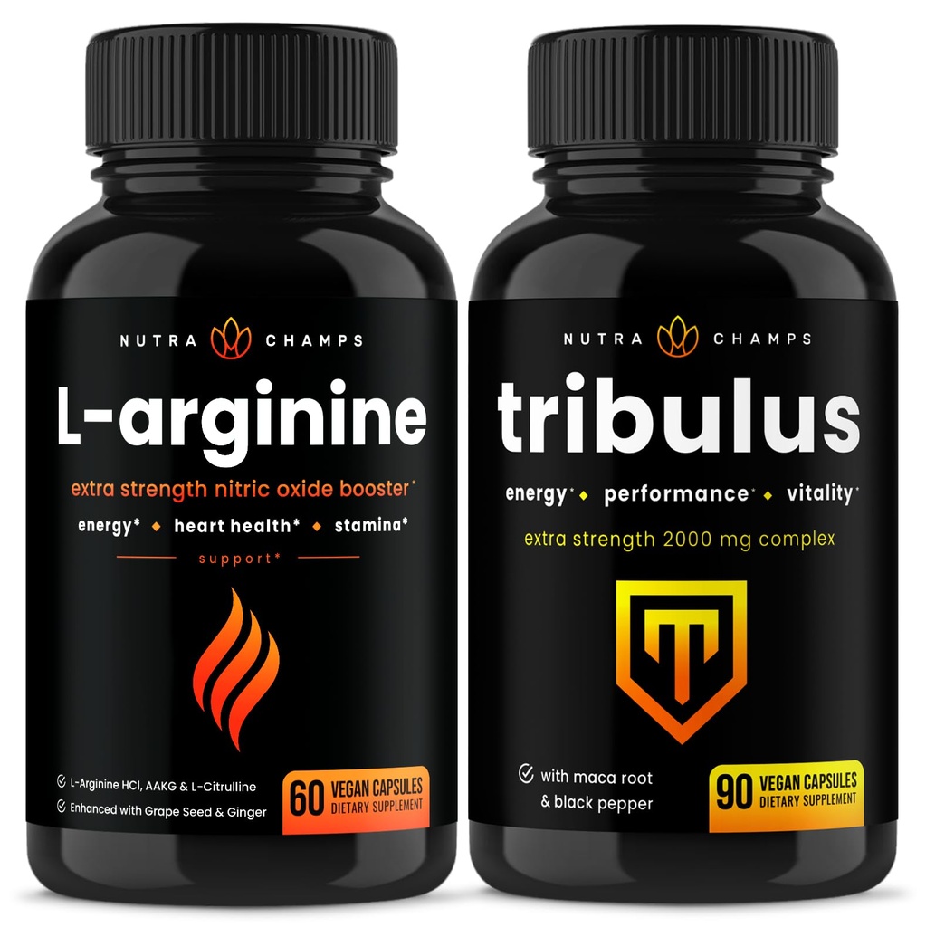 NutraChamps Cápsulas L-Arginina e Cápsulas Tribulus Pacote 2
