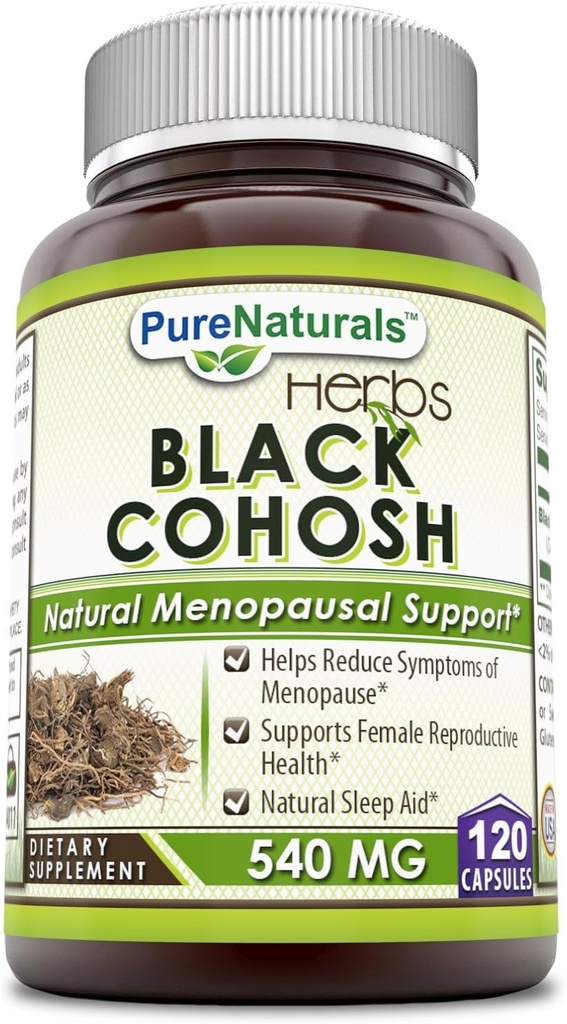 Pure Naturals Black Cohosh Menopause Relief - Soluções Naturais para Apoio à Menopausa - Suplemento 540 Mg com Puro Extrato de Raiz 120 Cápsulas