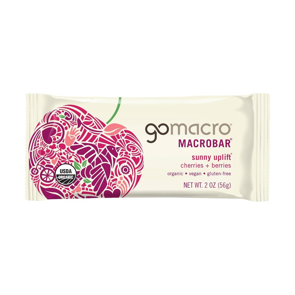 Gomacro, Bar Sunny Uplift Cerejas Berries Orgânica, 2 Onça