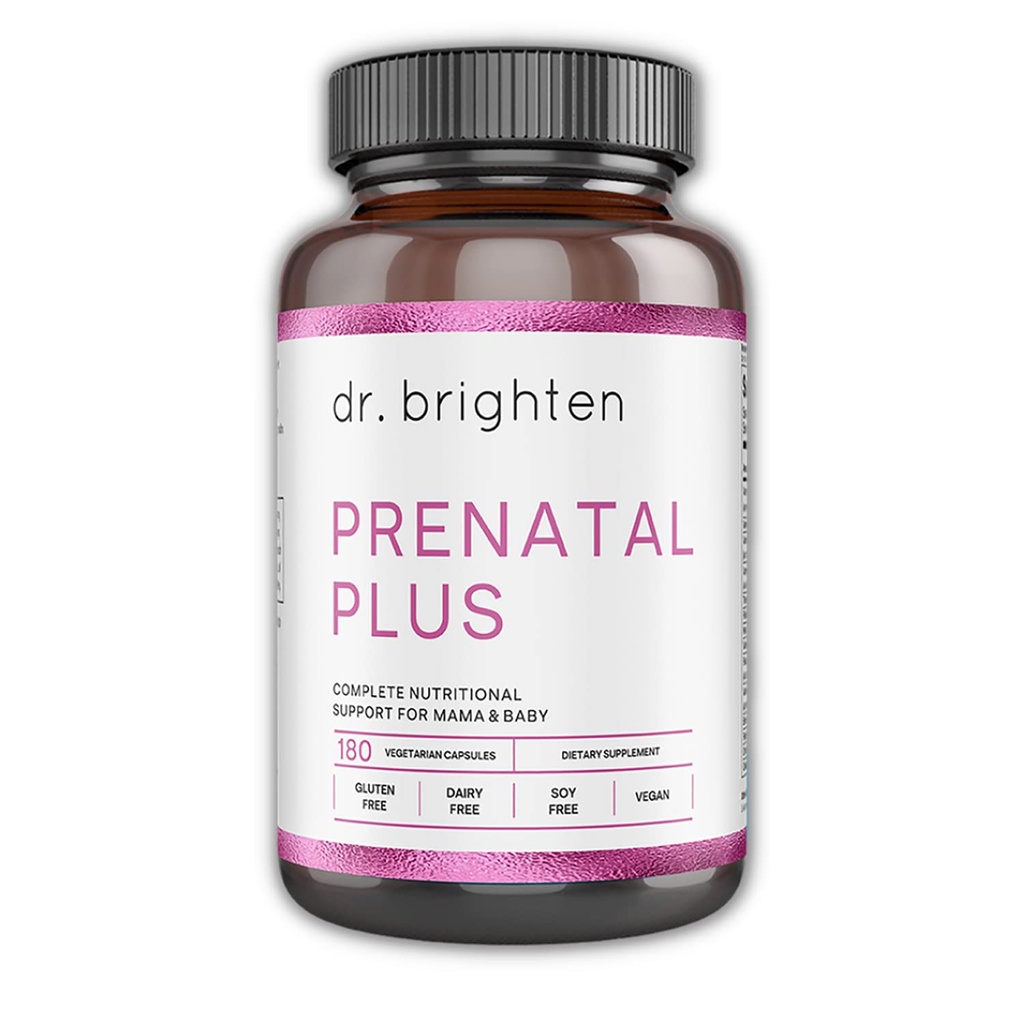 Dr. Brighten Pré-Natal Plus - Formulação feminina, Vitaminas B Ativas, Minerais, Antioxidantes para grávidas ou mães de enfermagem, Não-GMO Vegan, Sem glúten, Sem Soy - 180 Cápsulas