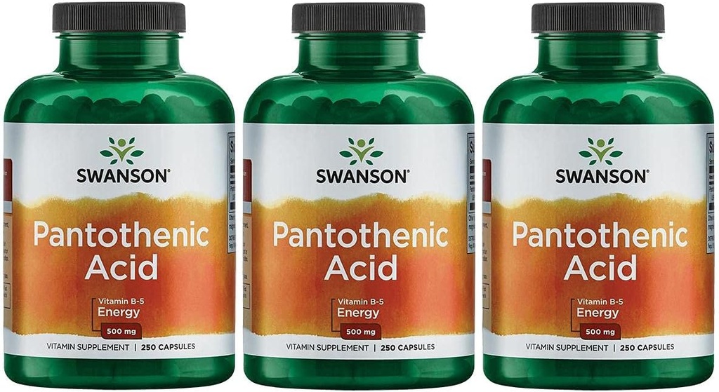 Ácido Pantoténico de Swanson (Vitamina B-5) Função de Nervo de Metabolismo Energético Suporte 500 mg 250 Cápsulas (3 Embalagem)