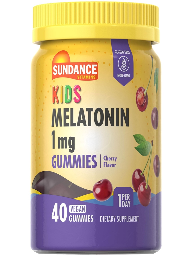 Sundance Kid's Melatonin Gummies 1mg □ 40 Contagem de sabor de cereja □ Vegan, Non-GMO, and Gluten Free Supplement