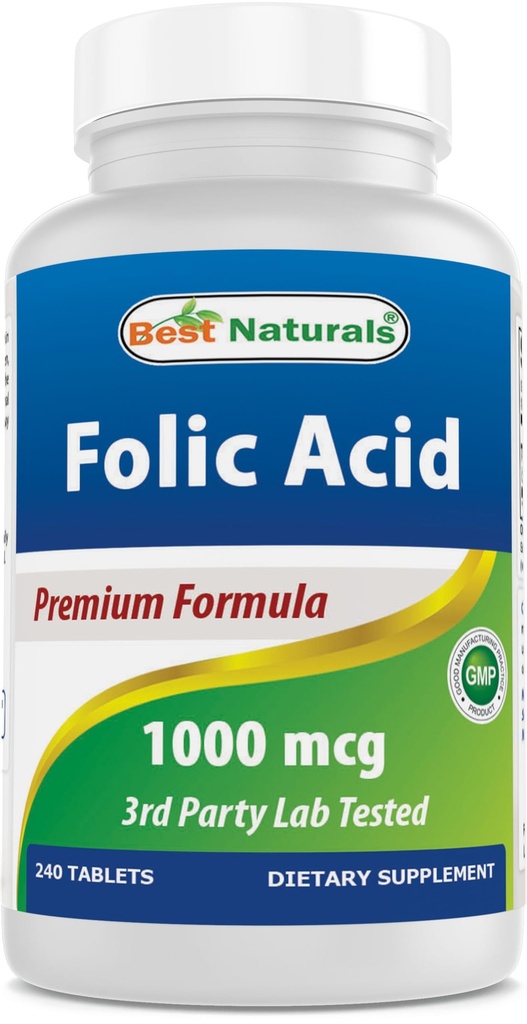 Melhores naturais Ácido Fólico 1000 mcg (Vitamina B9), 240 comprimidos