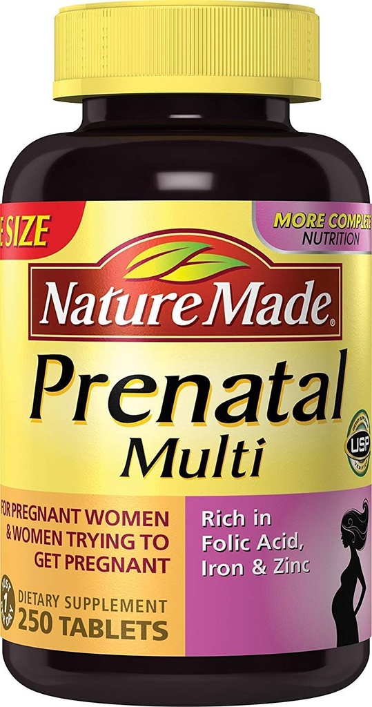Natureza Made Pré-Natal Multi, 250 comprimidos, ácido fólico + 17 vitaminas pré-natais e minerais para apoiar o desenvolvimento do bebê e mamãe, vitamina D3, cálcio, ferro, iodo, vitamina C, e mais