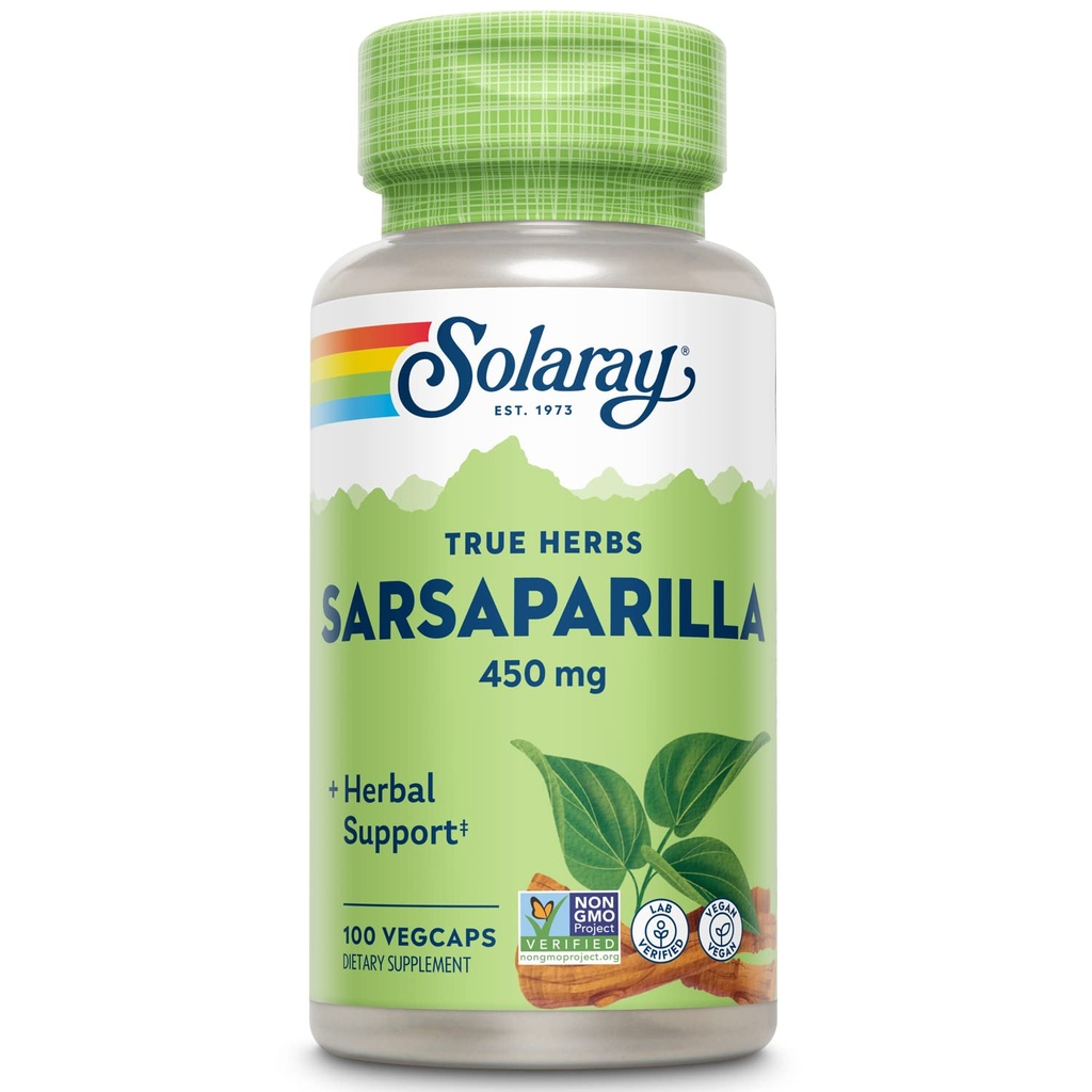 SOLARAY Sarsaparilla Raiz 450 mg - Apoio tradicional à ervas - Não-GMO, Vegan, Laboratório verificado - 60-Dia de garantia de reembolso - 100 Servings, 100 VegCaps