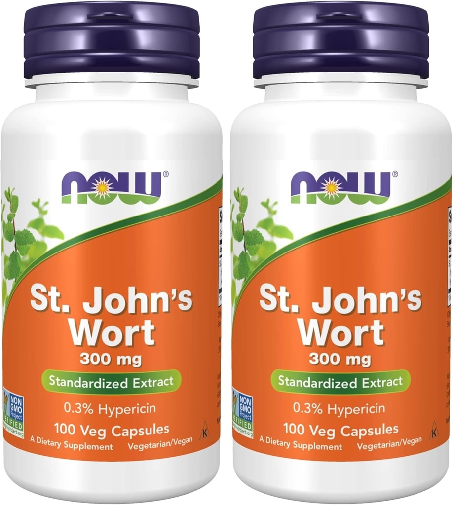 Now Supplements, St. John's Wort (Hypericum perforatum) 300 mg, Extracto Normalizado, 100 Cápsulas Veg (Pacote de 2)