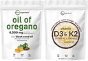 Óleo de Micro Ingredientes de Orégano Softgels 6.000mg Por Serving & Vitamina D3 10.000iu + K2 200mcg Óleo de Coco Softgels Pacote 2 Pacote .