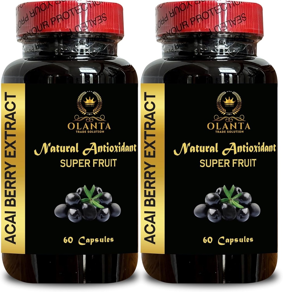 ACAI Berry Extract - Superalimentos do Chile Antioxidantes, Apoio Imune para Mulheres e Homens, Apoio ao Bem-Estar Natural, Acai para Energia - 2 Garrafas 120 Cápsulas