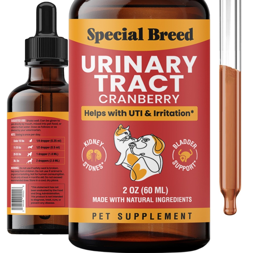 Tratamento de Infecção por Trato Urinário para Gatos e Cães - Suplemento de ITU de cranberry, Suporte de Rim e Bexiga, 2 onças
