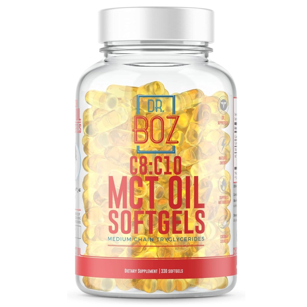 Dr. Boz - C8:C10 MCT Oil Supplement (330 Softgels) - Doutor Aprovado - Energia Natural, Gestão de Peso e Foco Mental - Aumenta Cetonas - Feito de Óleo de Coconut Puro - Made in The USA - Self Care