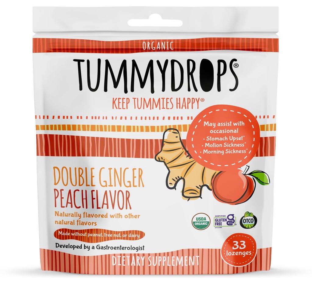 Tummydrops USDA Organic Double Ginger Peach, 33 pastilhas