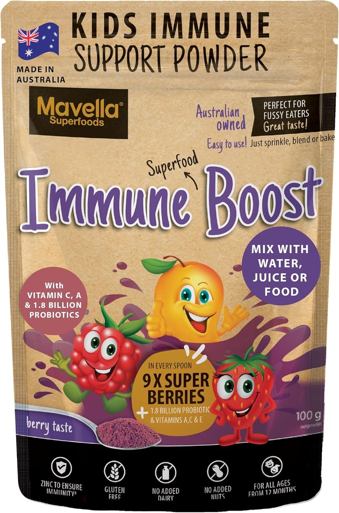 Crianças Imune Support Powder - Imune Boost com Vitamina C A + E, Magnésio e Probióticos para com 9 Superberries - Berry Taste Immunity Gummies Alternativa 3.52oz (100g)