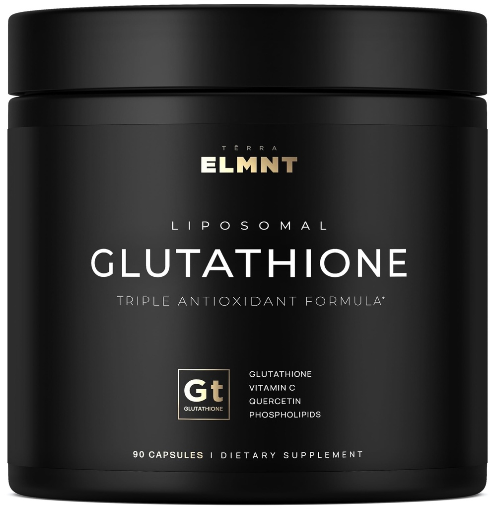 ELMNT 2150mg Super lipossomal Glutationa Suplemento w. Vitamina C, Quercetin & Pure L Glutationa 2000mg Triple Action Fórmula Glutationa Suplemento lipossômico w. Camada fosfolipídica - 90 comprimidos, Não-GMO