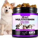 15-em-1 Dog Multivitamin Suplementos com Glucosamina e Probióticos, Vitaminas diárias naturais mastiga para cães,Pet Health Support-Skin-Immunity-Gut Digestion-Joint-Heart, 150 Pcs-Duck Flavor
