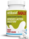 Milkaid Max Cápsulas para alívio da intolerância à lactose com Lactase Enzima, Suplemento dietético para ajudar a prevenir o gás, o inchaço e a diarreia Devido à sensibilidade à lactose