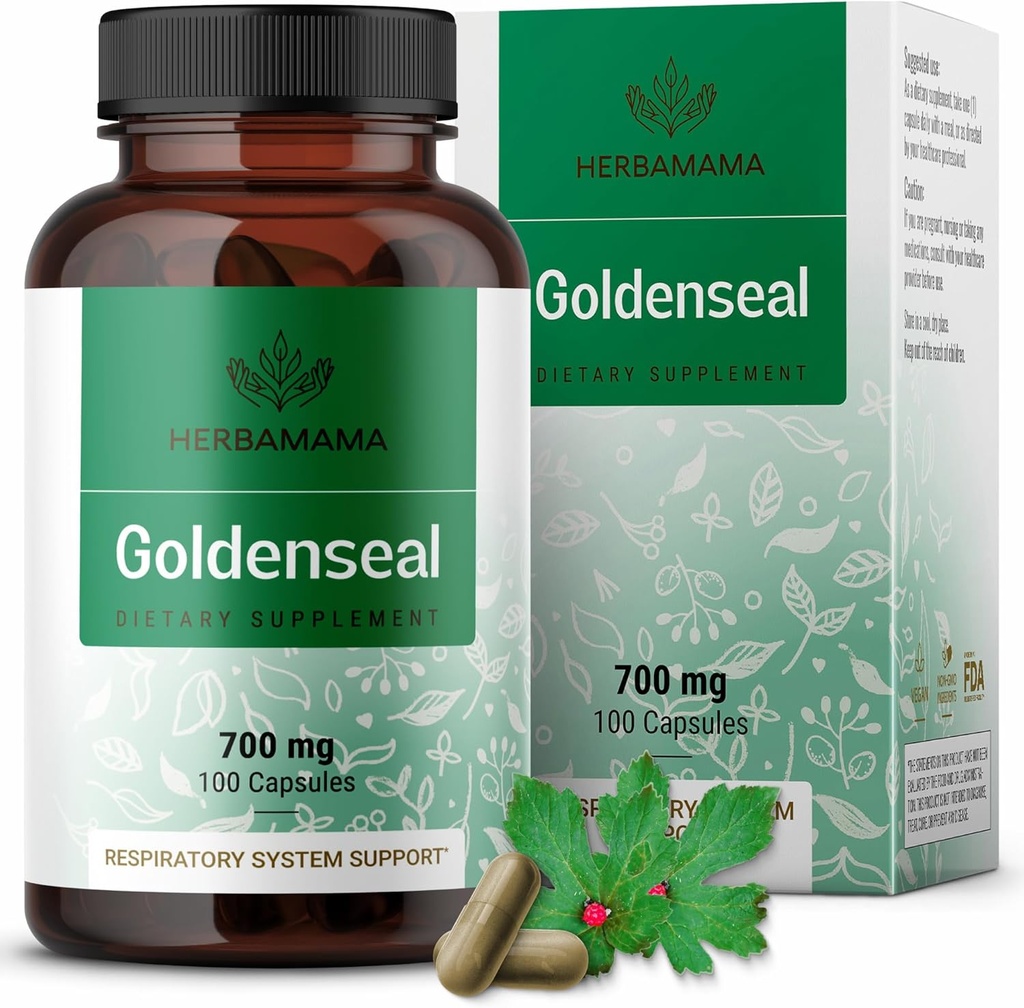 HERBAMA Goldenseal Raízes Cápsulas 700mg - Sistema Respiratório e Imune Suporte com Goldenseal Powder Supplement - Vegan, Não-GMO