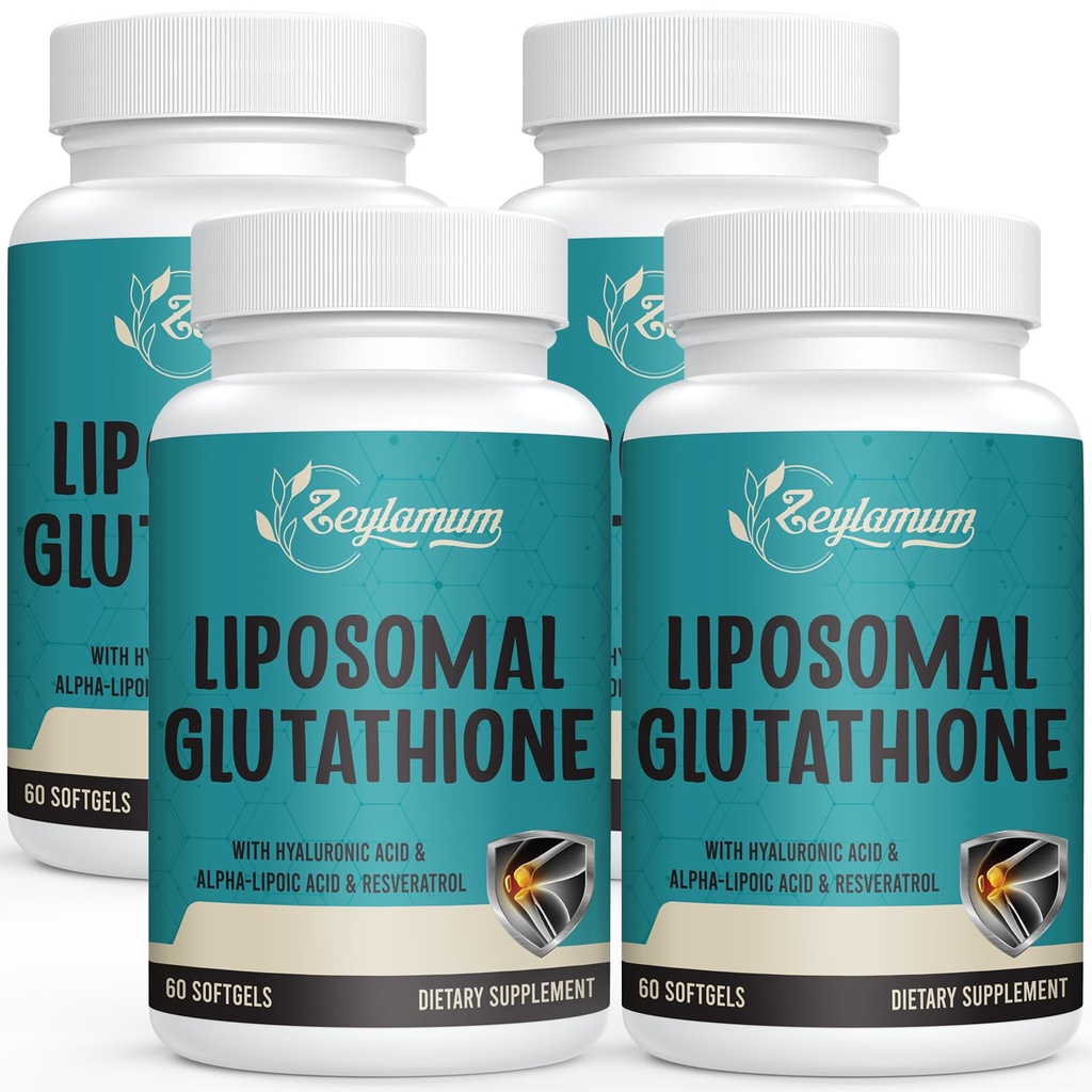 2400 MG Glutationa lipossómica Softgels, Absorção Max, Forma ativa L-Glutationa Reduced (GSH), com Ácido Hialurónico, Resveratrol, Master Antioxidants para Detox, Cérebro, Sistema Imune, 240 Softgels