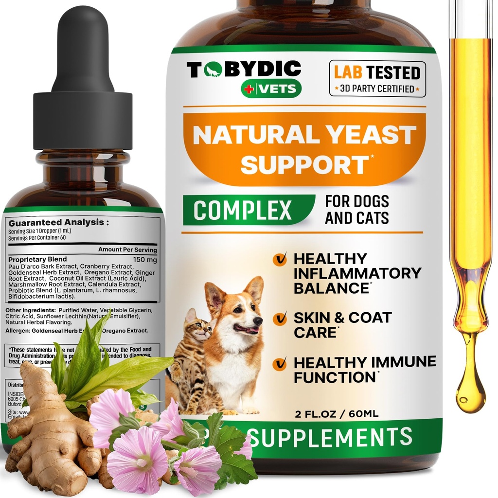 Natural Cats & Dog Yeast Infection Alief - Itchy Skin & Orelha Tratamento - Reduz Irritation & Alivios Coceira e Alergia - Herbal Medicine Drops Supplement - Made in USA