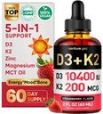 Venture Pal 5-in-1 Vitamina D3 10000 UI & K2 como MK-7 200mcg com magnésio, MCT Oil, Zinco, Vitamina D Líquida Livre de Açúcar, Absorção Máxima para Saúde Óssea, Mood & Imune - 2 FL OZ, 67 dias
