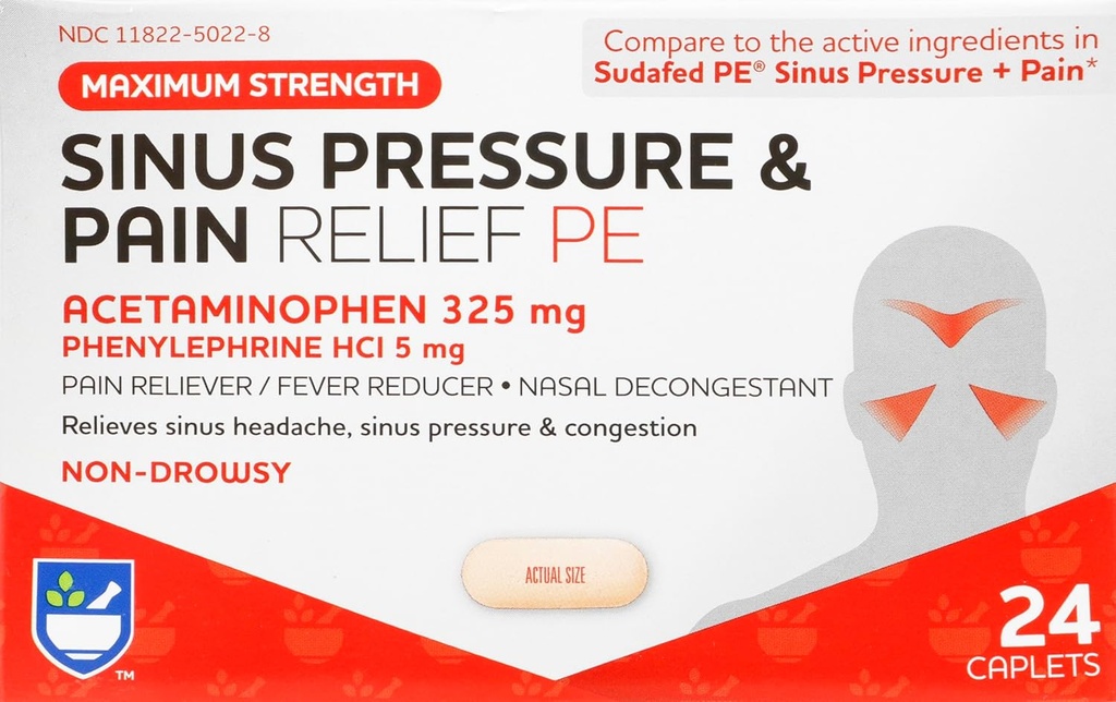 Rite Aid Sinus Pressure and Pain Reliever PE, Non-Drowsy - 24 Tablets (Sinus Alief)