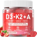 Vitamina D3 10000iu + K2 MK7 + A chicletes com zinco de magnésio de cálcio para mulheres e homens, alta potência ADK Suplemento Vitamina Suporta Sistema imunológico saudável, Função óssea e visão, Açúcar grátis 120 Cts
