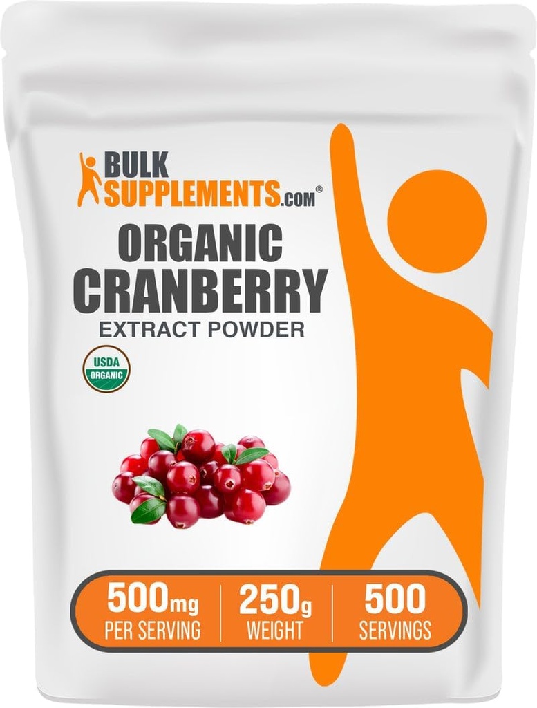 BulkSuplements.com Extrato de cranberry orgânico em pó - cranberry orgânico saboreando pó, Fonte de Vaccinium Macrocarpon Fruit - Vegan & Gluten Free, 500mg por serviço, 250g (8.8 onças) (Pacote de 1)
