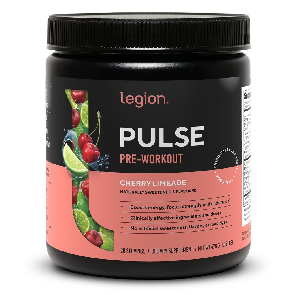 LEGION- Todos os óxidos nitricos naturais pré-treino bebida para aumentar a energia, creatina livre, naturalmente adoçado, Beta Alanine, Citrulina, Alpha GPC (Cherry Limeade)