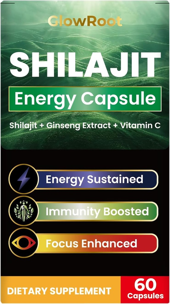Cápsulas Shilajit, Shilajit de alta qualidade do Himalaya, ácido fulvico abundante & 85+ Trace Minerals, Gluten Free, Não adicionado açúcar Shilajit Cápsulas para homens e mulheres