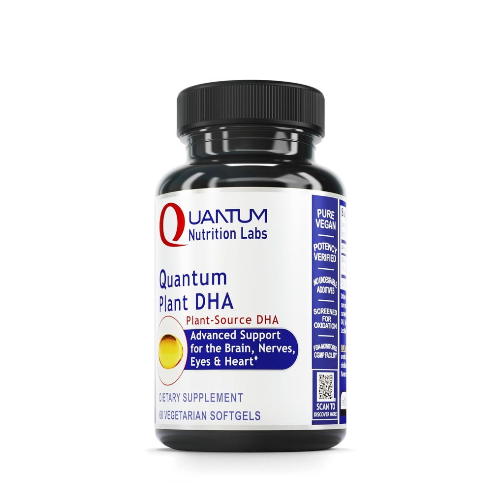 Quantum Nutrition Labs Plant DHA - Não-GMO Vegan DHA com Ómega 3 ácidos gordos, Algae baseado DHA para mulheres e homens, Suplemento Natural DHA Adequado para Vegans- 60 Cápsulas Vegetarian Softgel